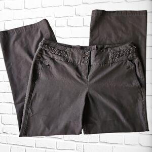 Sharagano Chocolate Brown Straight-Leg Trousers with Braided Waist Detail 14